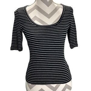 Faherty Legend‎ Striped Ribbed Knit Top Scoop Neck Short Sleeve Tee Womens Small